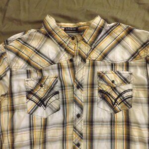 Carbon Men's XL Plaid Button Up Shirt Long Sleeve Western Pearl Snap